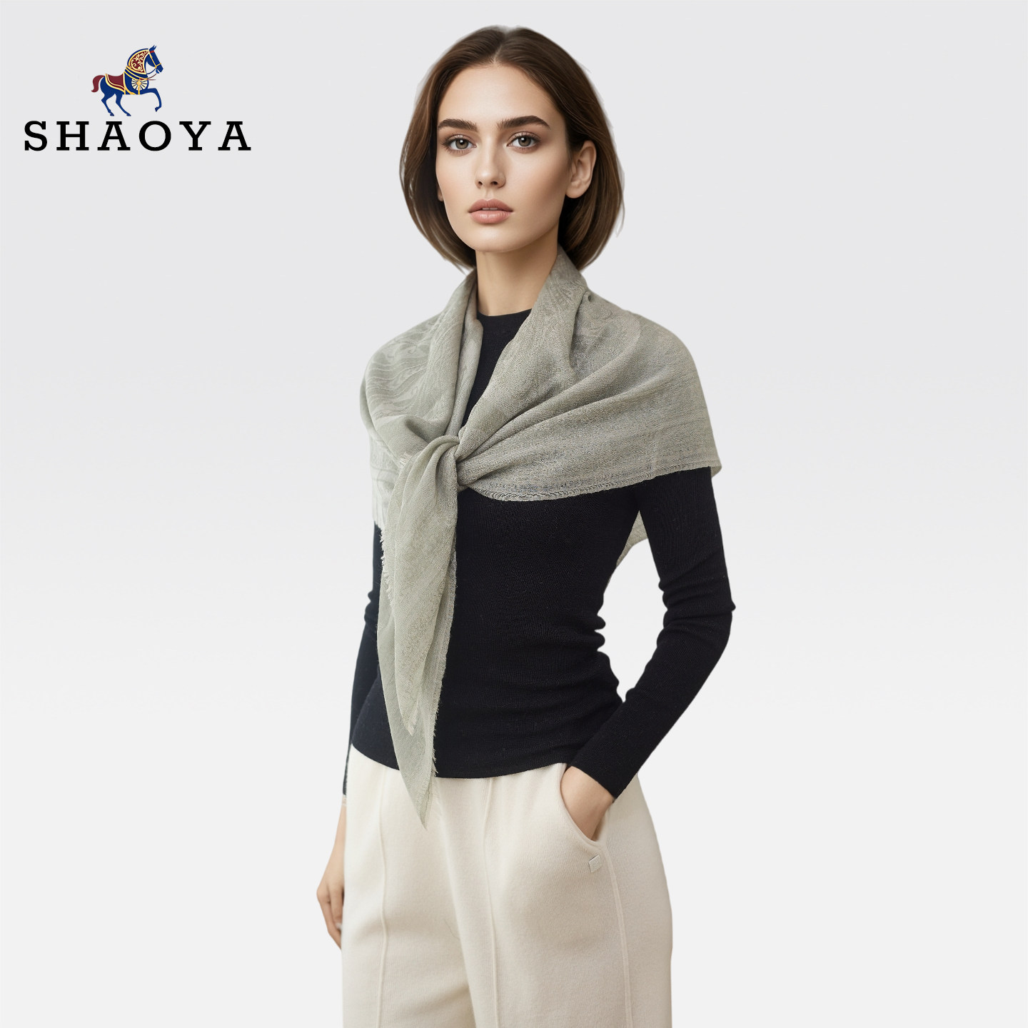 SHAOYA意大利正品围巾女秋冬2025新款羊绒披肩印花戒指绒丝巾方巾