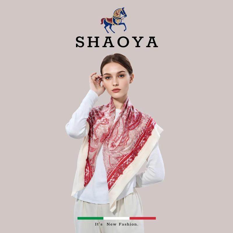 轻奢纯山羊绒围巾女春秋新款高级感披肩外搭戒指绒印花丝巾大方巾