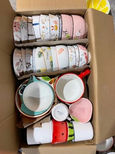 外贸陶瓷浮雕餐具瓷器彩绘七彩杂货混装随机餐具地摊库存微瑕疵