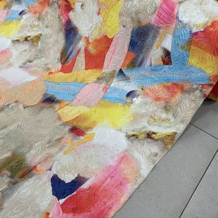 欧美高端立体提花织锦缎面春秋时装布料扎染风衣连衣裙服装面料