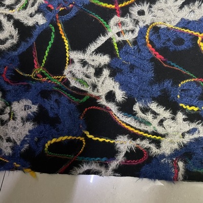 黑绿色彩色渐变立体盘花刺绣针织时装面料秋冬西装外套diy布料