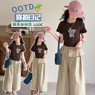 女童夏季皮帘套装2026新款韩系小女孩小狗短袖个性休闲洋气两件套