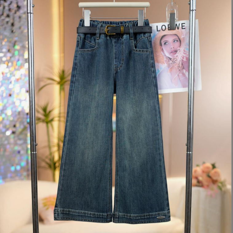 女童2025秋季新款设计口袋牛仔裤中大童时尚百搭儿童洋气直筒裤子