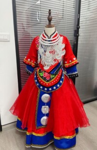 高端女童快乐阳光演出服纳西族独唱天雨流芳表演服中大童羌族苗族