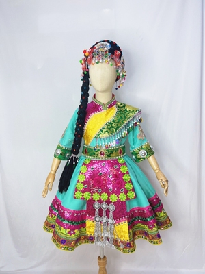 快乐阳光儿童演出服苗族傈傈族哈尼族火旺旺女童独唱民族服装高端
