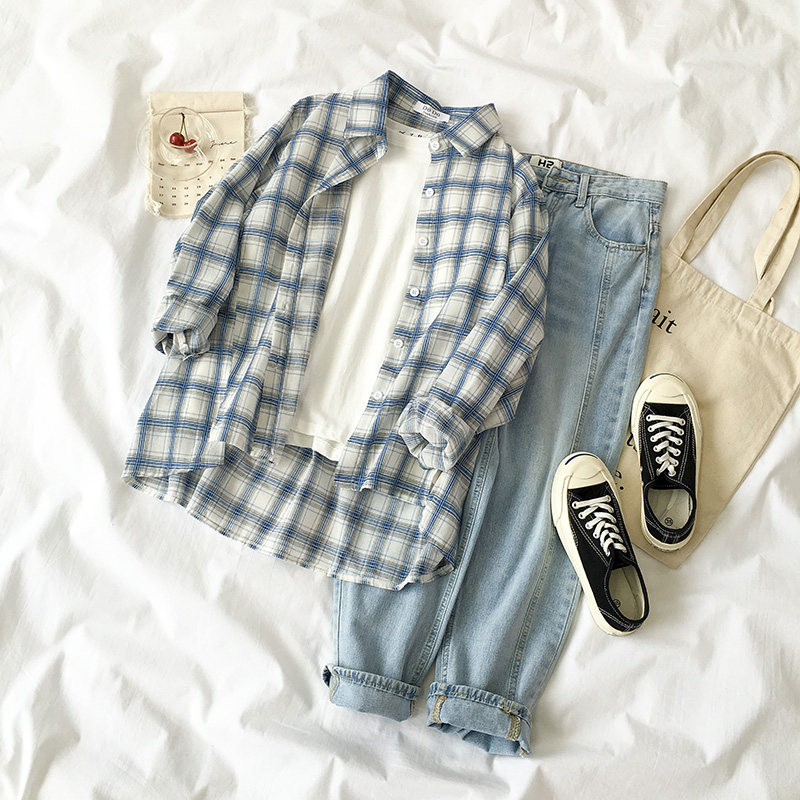 秋装2018新款女装韩版百搭个性POLO领格子长袖衬衫女港味防晒衫潮在类目 女装/女士精品, 衬衫中 - 来自Buy2taobao.com提供专业的淘宝代购服务