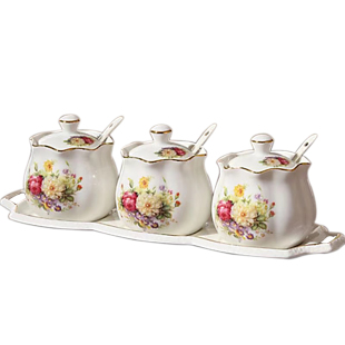 厨房用品陶瓷调料盒套装家用组合装调味瓶盐糖 醋壶 作料盒调料瓶