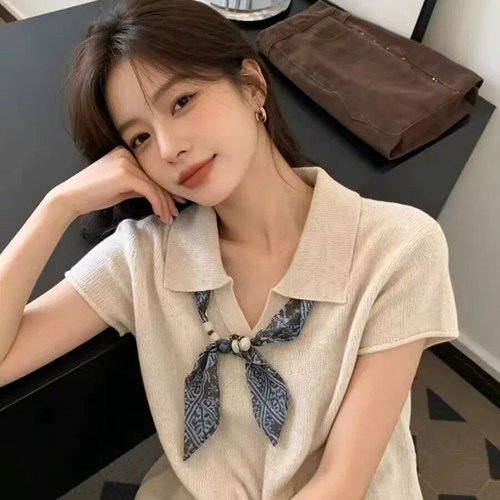 冰丝翻领气质polo领短袖女夏