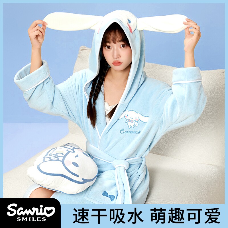 玉桂狗浴袍睡衣女款吸水速干浴服浴袍连帽浴衣女生秋冬季加厚长袍