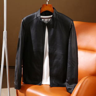 夹克潮 高端商务休闲外套纯色立领绵羊皮真皮皮衣短款 春秋新款 男士