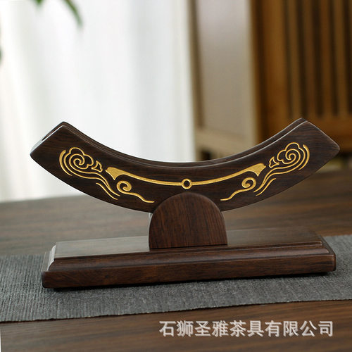黑檀实木圆饼茶架子禅意茶叶托盘