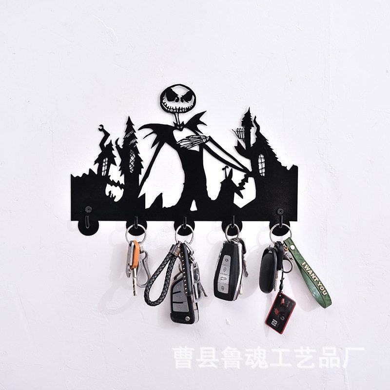 万圣节挂钩壁挂卡通蝙蝠侠墙上钥匙挂钩铁艺衣帽架骷髅头衣帽挂架