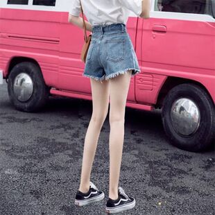 网红复古高腰牛仔短裤女夏学生韩版宽松大码阔腿毛边超性感热裤潮