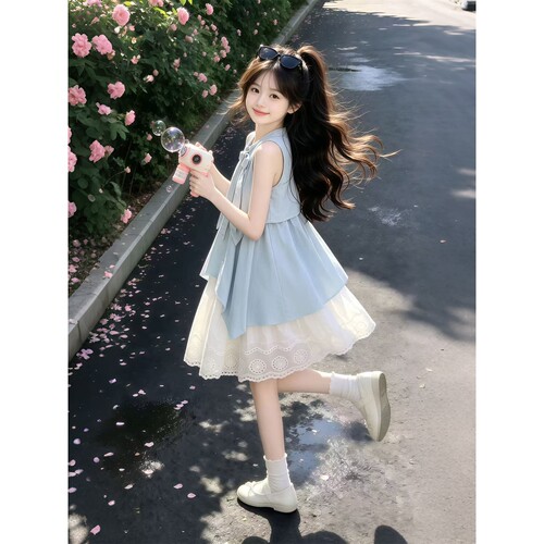 女童连衣裙夏季2026新款大童超火儿童裙子女孩巨好看衣服夏装套装