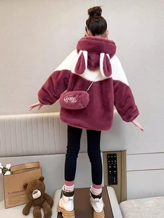 女童外套秋冬款2025新款加绒毛毛衣儿童冬季女孩大童加厚毛绒冬装