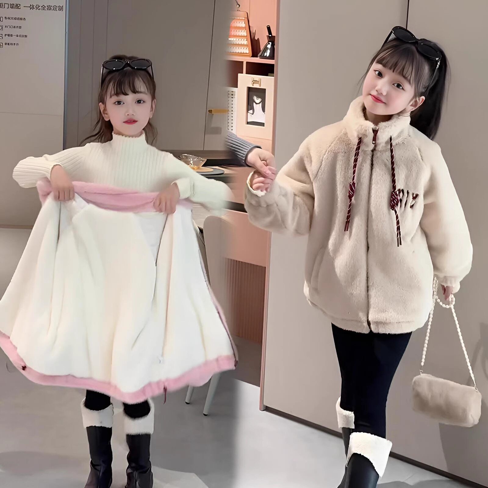 送包包女童冬季加绒加厚毛毛衣中大童女孩时髦休闲网红棉服外套潮,童装/婴儿装/亲子装,普通外套,淘宝优惠券,粉丝福利购,淘宝优惠卷