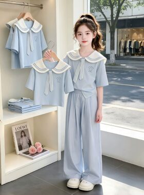 女童夏套装2026新款儿童洋气夏装短袖T恤女孩夏季时髦休闲两件套