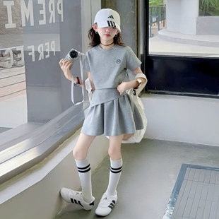 女童夏季短袖套装2026新款洋气女孩儿童夏装女大童短裙韩版两件套