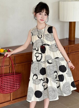 湖州织里2025新款夏季女童中大童连衣裙休闲棉布裙透气韩版无袖潮