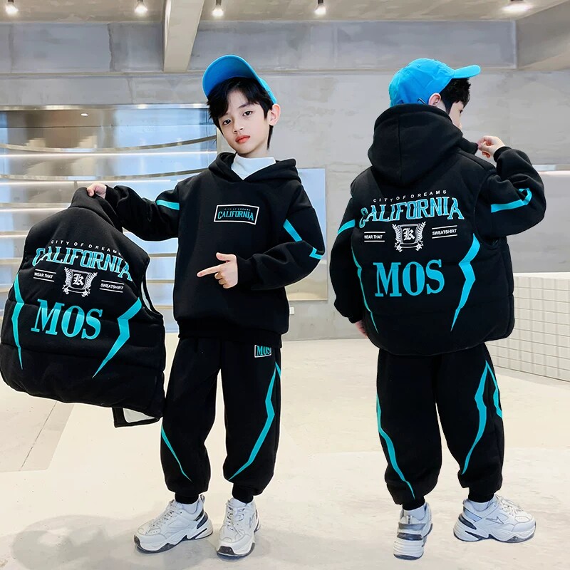 儿童冬装三件套男童秋冬加绒套装2026新款中大童男孩衣服休闲洋气