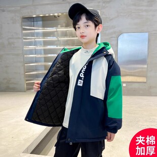 男童外套秋冬款2025新款春秋季中大儿童男孩秋装夹棉加厚冲锋衣潮