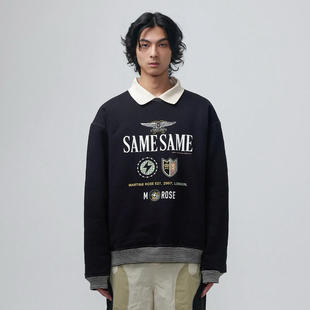 Martine Rose立体发泡印花假两件长袖POLO领男女徽章学院风卫衣