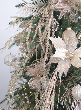 BG闪香槟圣诞插枝装饰闪粉圣诞亮片纱质圣诞花圣诞树布置INS风