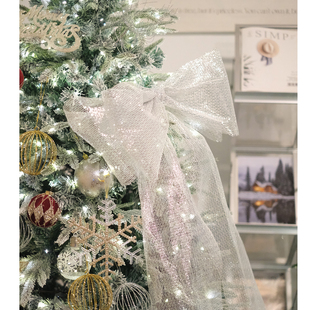 饰DIY 2025银白质感圣诞宽纱带网红蝴蝶结圣诞树装 DESIGN新款