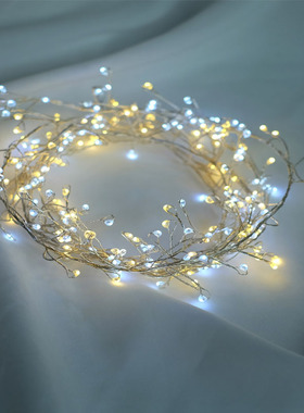 双色灯串冷光暖光变换插电星星灯LED满天星圣诞造型铜丝铜线灯