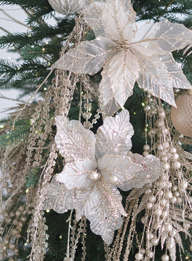 BG梦幻纱面圣诞花圣诞树布置仿真花香槟色系圣诞节装饰花艺DIY
