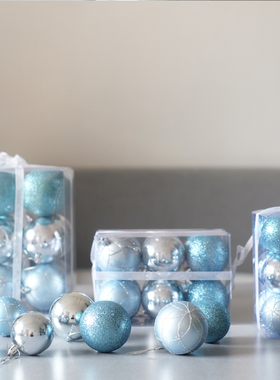 BG北欧风冰雪奇缘蓝色粉色手绘亮光圣诞球圣诞挂饰圣诞店铺布置