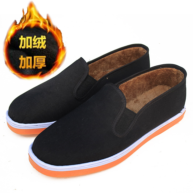 牛筋底黑布鞋加绒老北京缝线保暖千层底防滑爸爸男鞋2024春秋男鞋