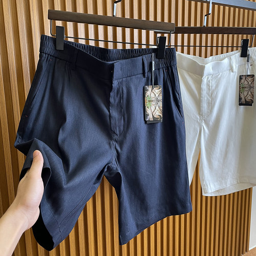 贵族老钱弹力抗皱亚麻短裤男宽松