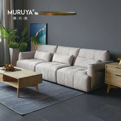 科技布真皮轻奢风三人转角沙发