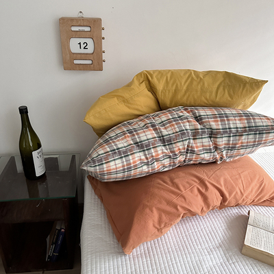 美拉德色系耐脏全棉格子条纹纯棉单人标准尺48*74枕头套学生宿舍