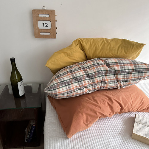 美拉德色系耐脏全棉格子条纹纯棉单人标准尺48*74枕头套学生宿舍