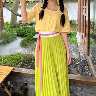 司羽阁【夏日甜心】 原创汉服鸡心领百褶裙日常套装夏款