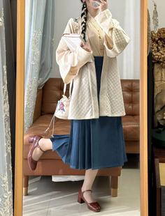 宋制明制混搭原创汉服对襟衫飞机袖日常马面裙提花面料秋冬汉服