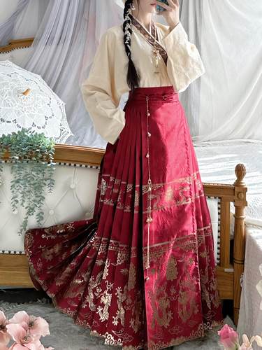 司羽阁【赤霞】原创汉服唐制明制织金马面春夏套装新国风女装