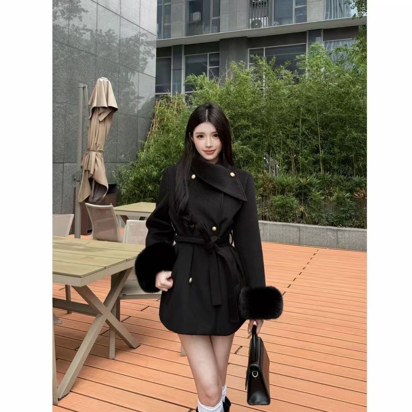 加棉加厚秋冬新品大衣羊毛短款气质显瘦外套百搭休闲设计师有吊牌