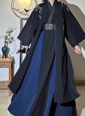 【墨竹】汉服宋制长干寺褙子三裥裙男女cp情侣三件套秋冬日常刺绣