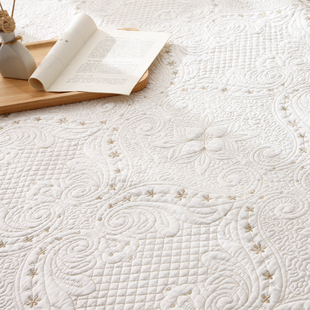 绣花夹棉加厚白床单单件两面用床盖榻榻米垫 绗缝被三件套欧式 韩式
