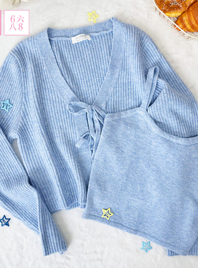 6IXTY8IGHT 68女装针织背心V领开襟外套2件套甜美百搭