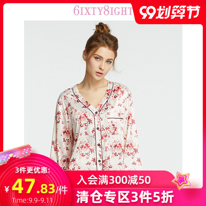 6IXTY8IGHT 68官方甜美碎花丝质亲肤舒适顺滑红居家睡衣女HW07805