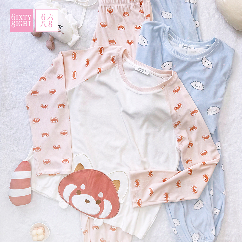 6IXTY8IGHT 68家居服圆领可爱印花长袖长裤睡衣女宽松舒适