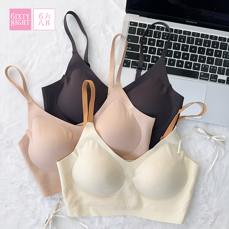 68内衣女果冻胶条软支撑无痕隐形裸感文胸罩撞色肩带舒适不勒
