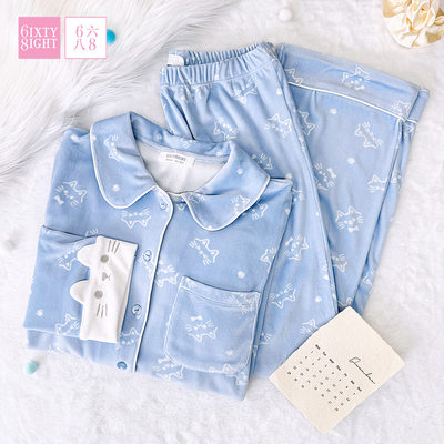 6IXTY8IGHT 68家居服套装女宽松可爱柔软长袖长裤薄绒保暖睡衣