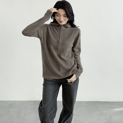 原厂现货 25秋新品套头连帽羊毛针织衫女宽松慵懒风毛衣