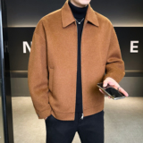 模特图羊毛拉链翻领简约双面呢夹克毛呢焦糖色钱塘6016-5820p295，男装夹克，钱塘大厦6016