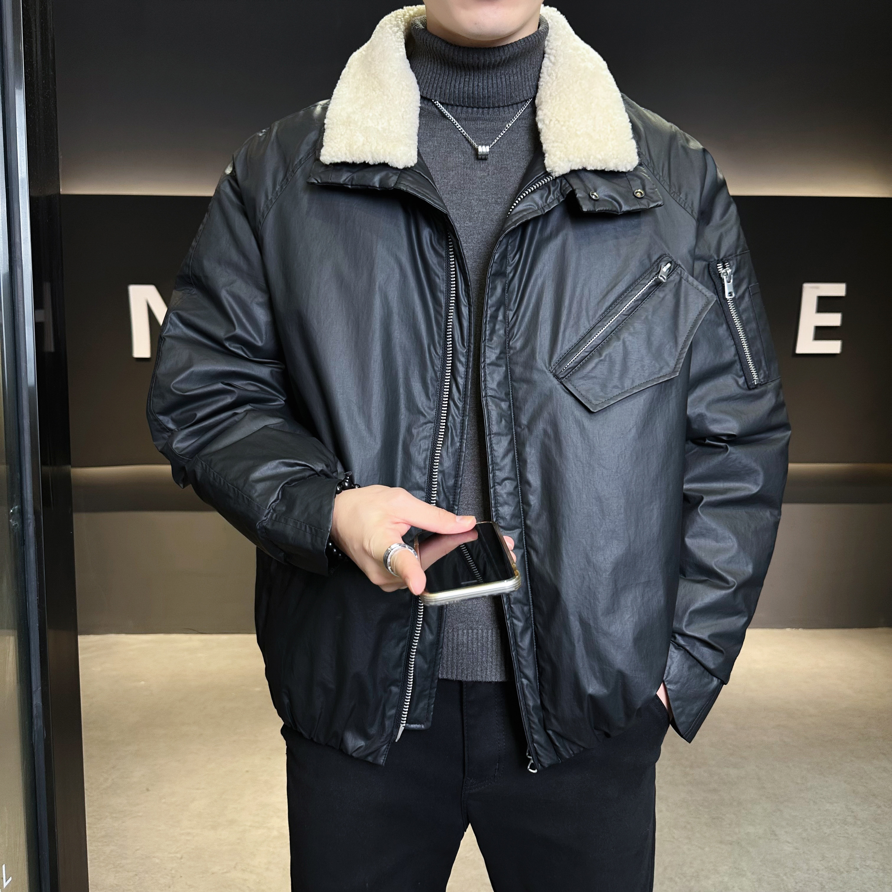 2025新款羽绒服毛领可脱卸休闲机车风冬装外套6016-9151P525,男装羽绒服,钱塘大厦6016